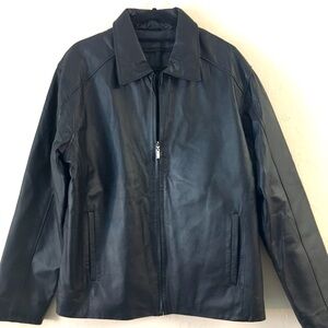 Fionte Genuine Leather Zip Up Jacket Large Black